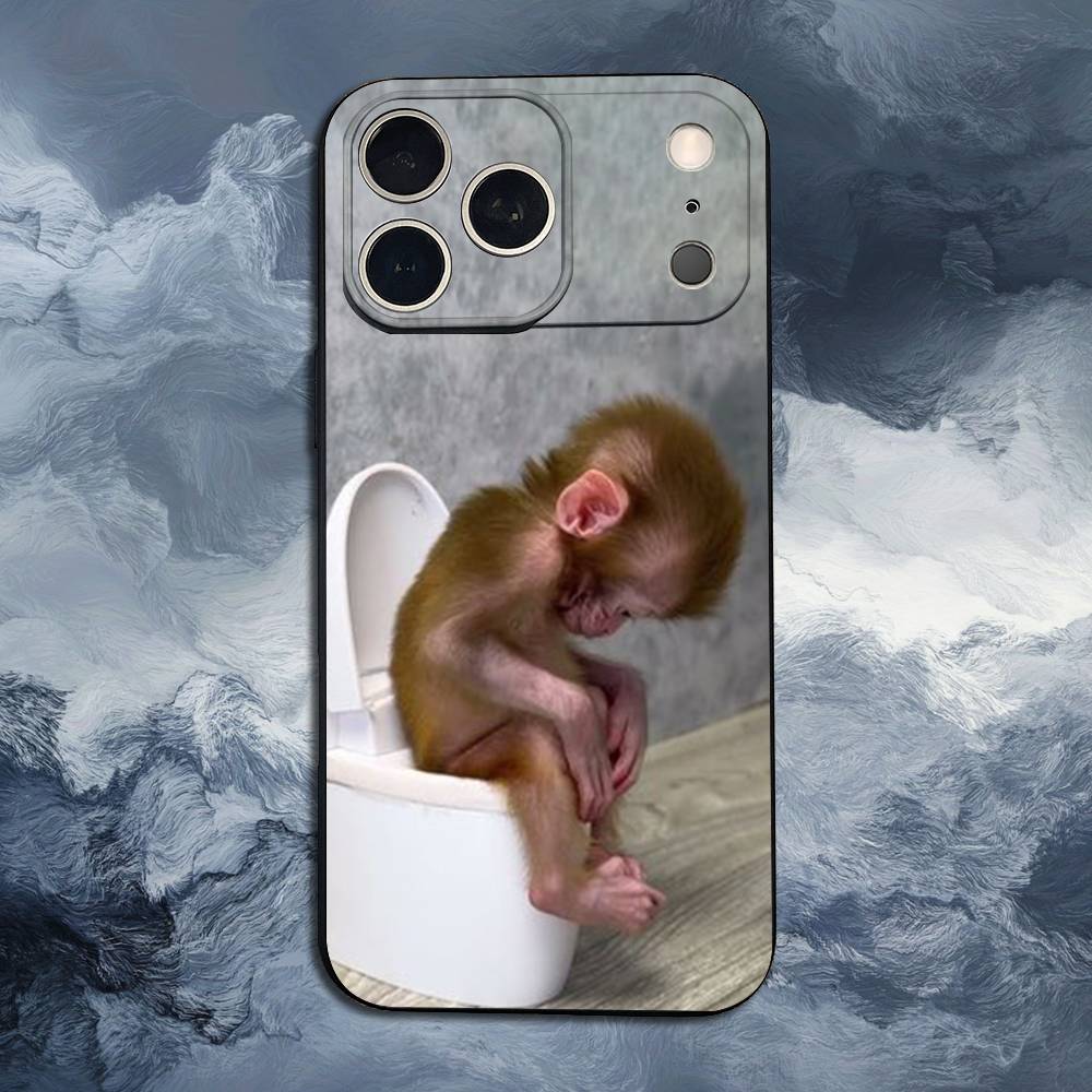 Cute Funny Monkey For iPhone 12,14,13,15,8,7,16,11,17,X,Mini,Plus,Pro,XR,SE,XS,Max,Soft Silicone Black Case
