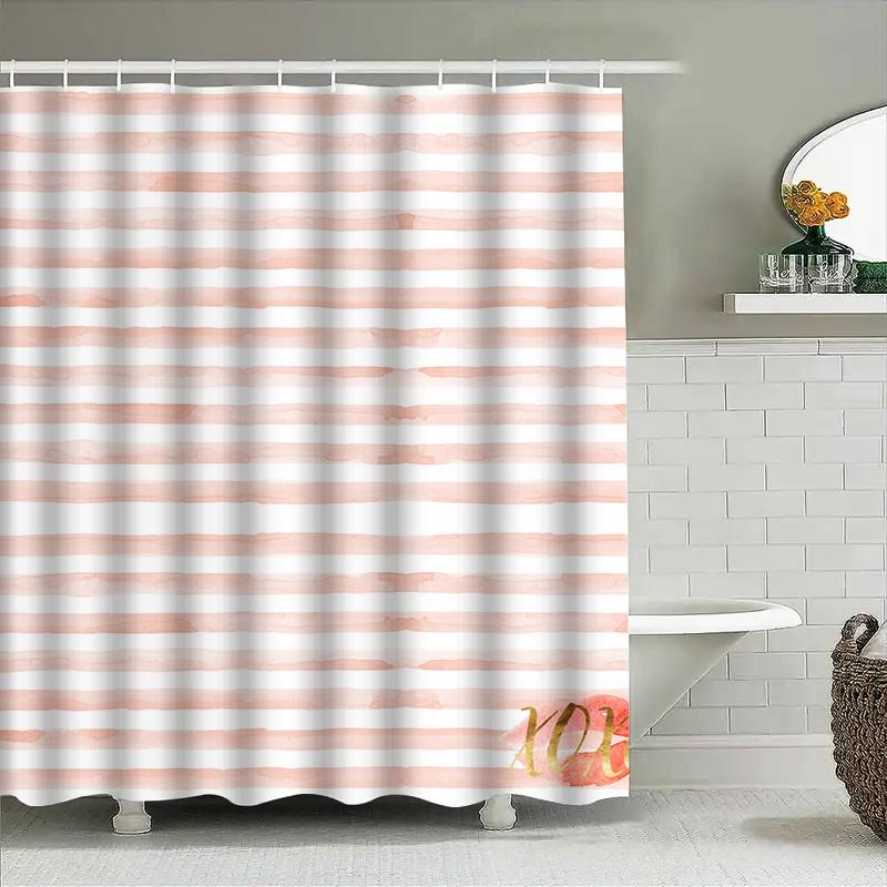 Soft Coral Striped Shower Curtain Pink Bath Decor Watercolor Stripe Waterproof Liner Home Bathroom Drape For On