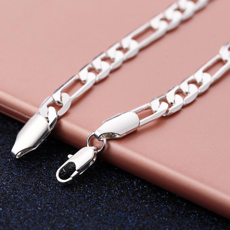 18K White Gold Plated 6MM Flat Chain Side Bracelet