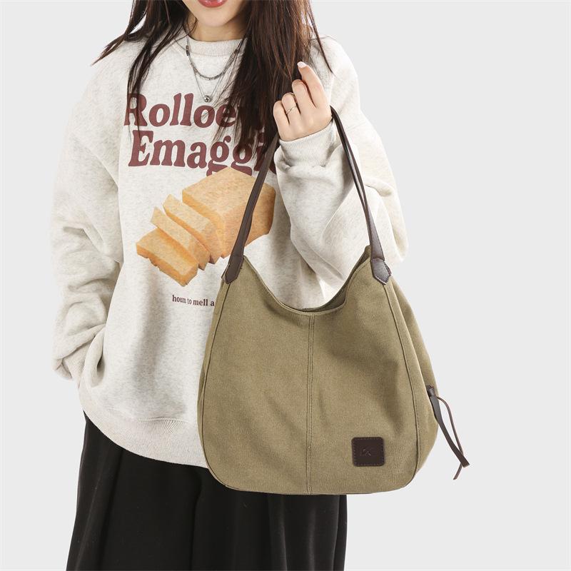 Women's Hobo Bag Casual Canvas Large Shoulder Tote with Multiple Compartments, Minimalist and Versatile Design