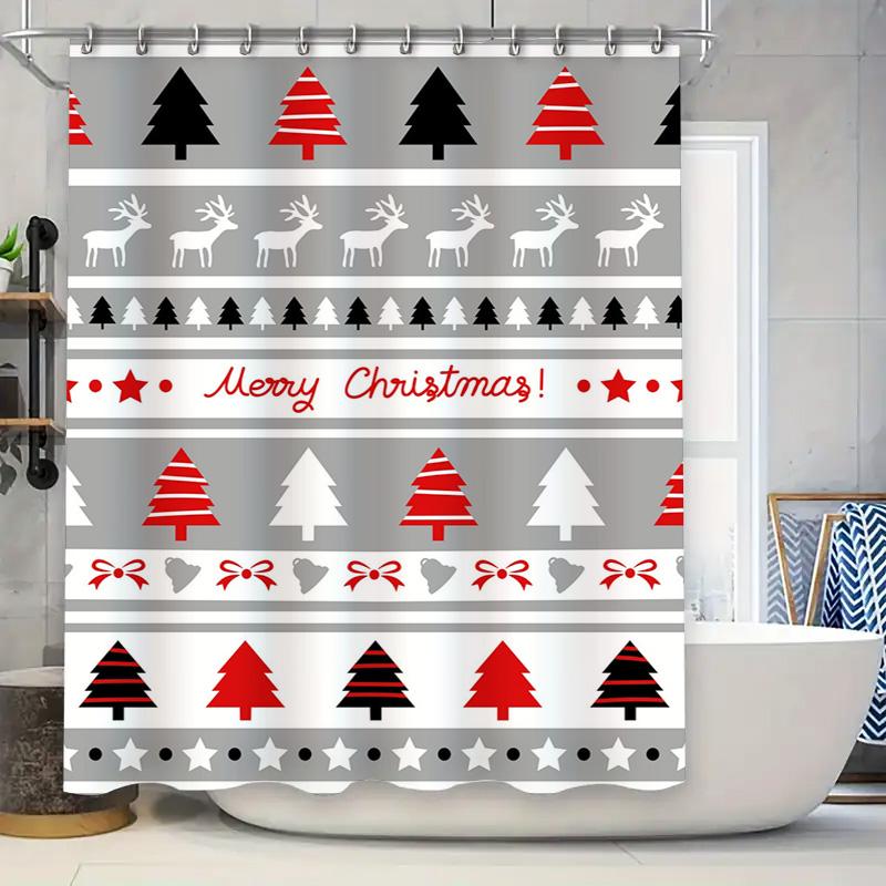 Tu Christmas Shower Curtain Festive Holiday Bathroom Decor Reversible Waterproof Modern Farmhouse Xmas Pattern Backdrop