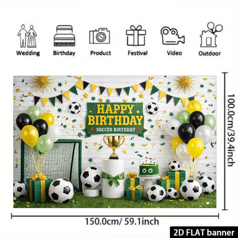 2D Boys Soccer Birthday Photography Backdrop, Football Party Decor