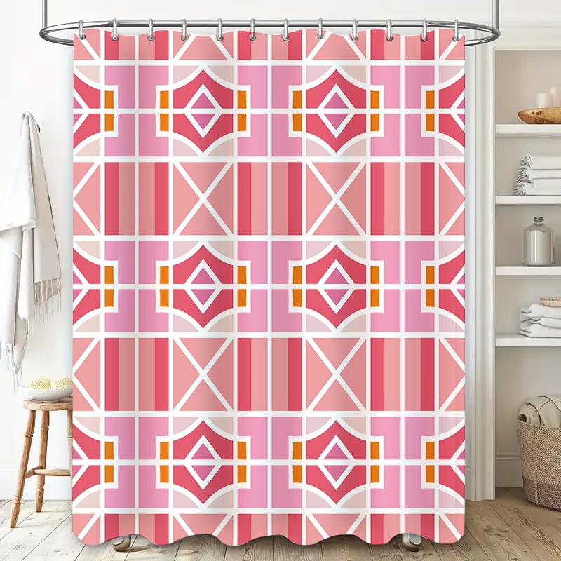 Plaid Bath Shower Curtain Set Red Checkered Pattern for Home Decor in Bathroom Size 60 x 72 inches with Hook Rings (Set of 1)