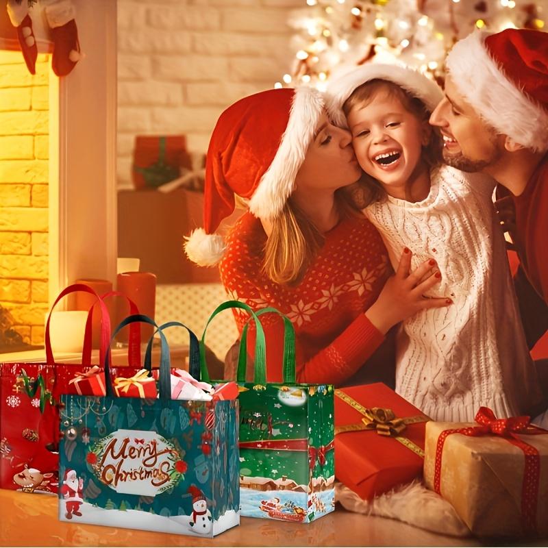 4/6PCS Large Capacity Christmas Tote Bag Portable Folding Reusable Christmas Gift Packaging Bag Foil Stamping Xmas Non-Woven Bag