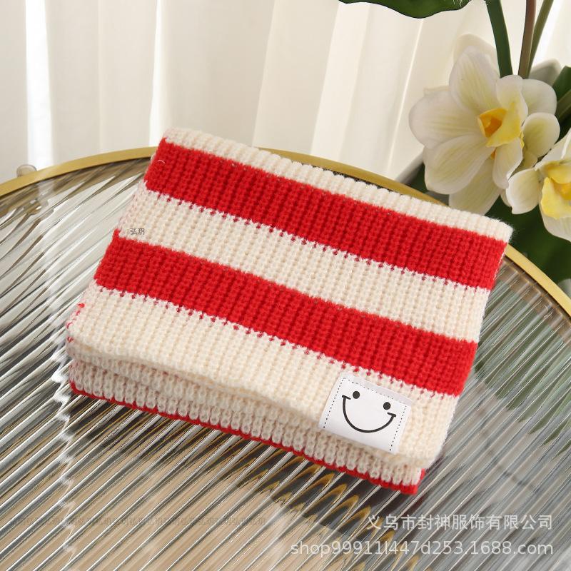 Autumn/Winter New Knitted Scarf Women's Korean Version Sweet Student Stripe Color Blocked Woolen Neck