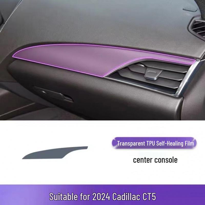 Cadillac CT5 Interior Protection Film Set: TPU Gear Shift, Center Console, and Navigation Screen Films.
