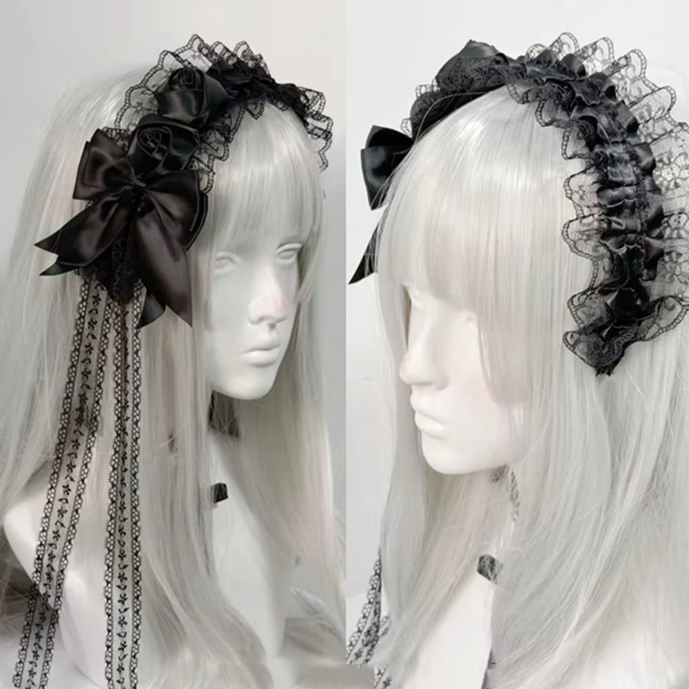 Black Lace Headbands Frilled Headdress Cosplay Hair Clips Gothic Lolita Headwear Cosplay Party