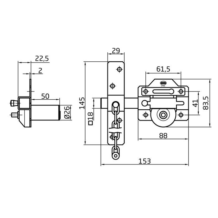 Verrou de sécurité - Modèle 1C - 88 x 153 mm - Acier - Chromé brillant