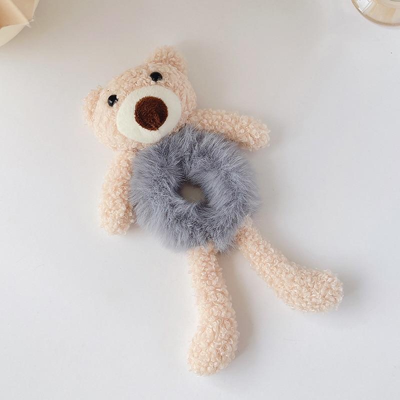 

1/2pcs Girls Lovely Scrunchies Cute Bear Hair Band Imitation Rabbit Fur Hair Rope Soft Warm Rubber Band Pretty Hair Accessories серый