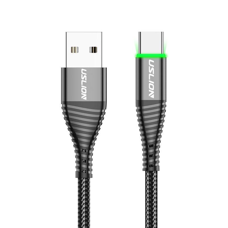 

USLION 2M LED 3A USB TypeC Кабель для быстрой зарядки Type-C для мобильного телефона USB C Кабель USB-C Шнур для зарядного устройства 1M чёрный