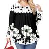 Women's Plus Size Fashion Printed Casual Pleated Round Neck Long Sleeve Top