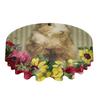 Rose Sunflower Stripes Retro Bunny Round Table Cloth Festival Dining Waterproof Tablecloth Table Cover For Wedding Party Decor