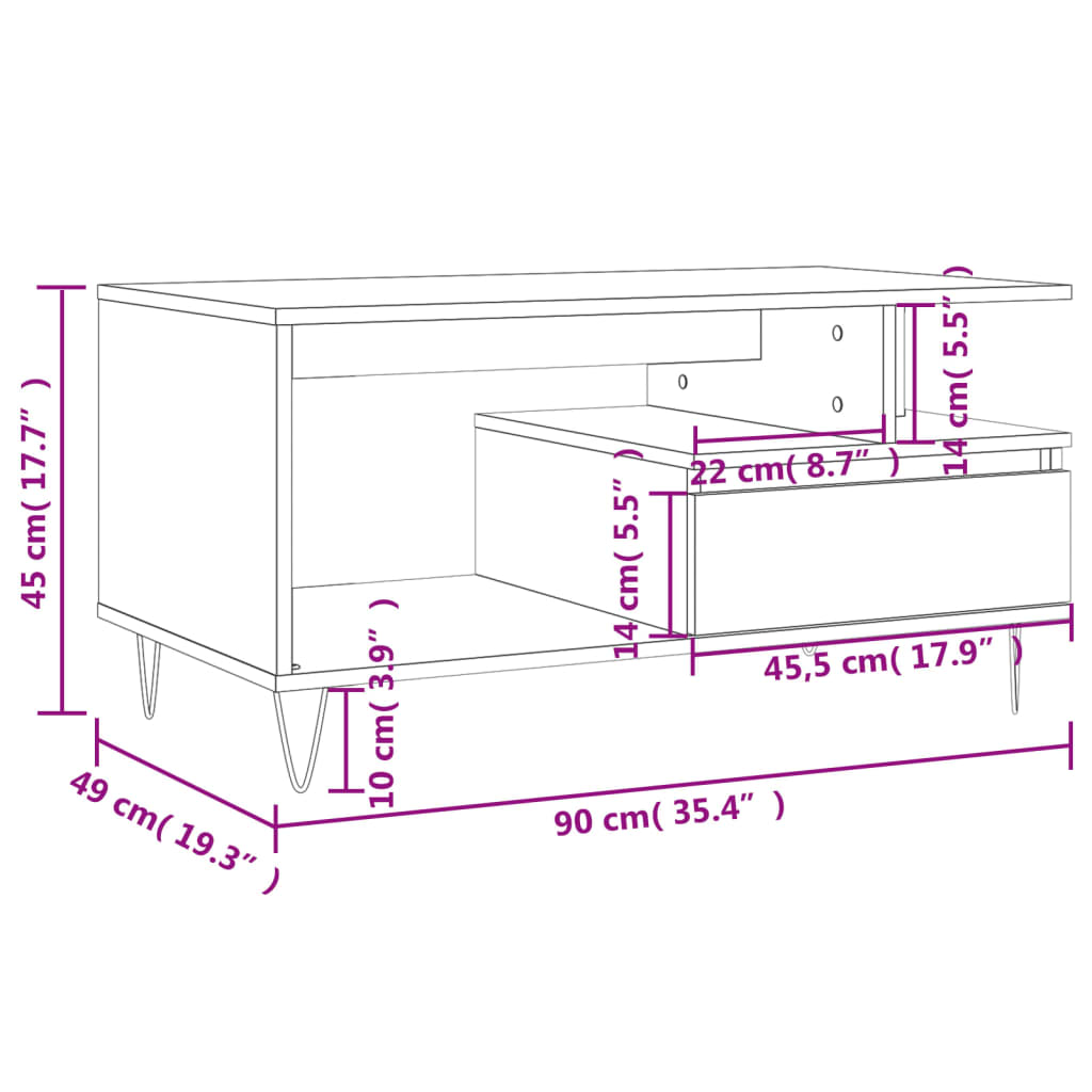 Coffee Table Sonoma Oak 90 X 49 X 45 Cm Engineered Wood