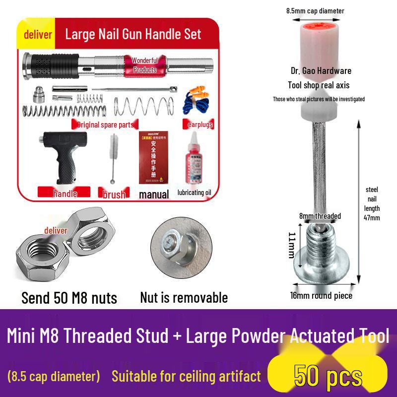 M8 Threaded Powder-Actuated Nail Gun with Removable Screw for Ceiling Lights