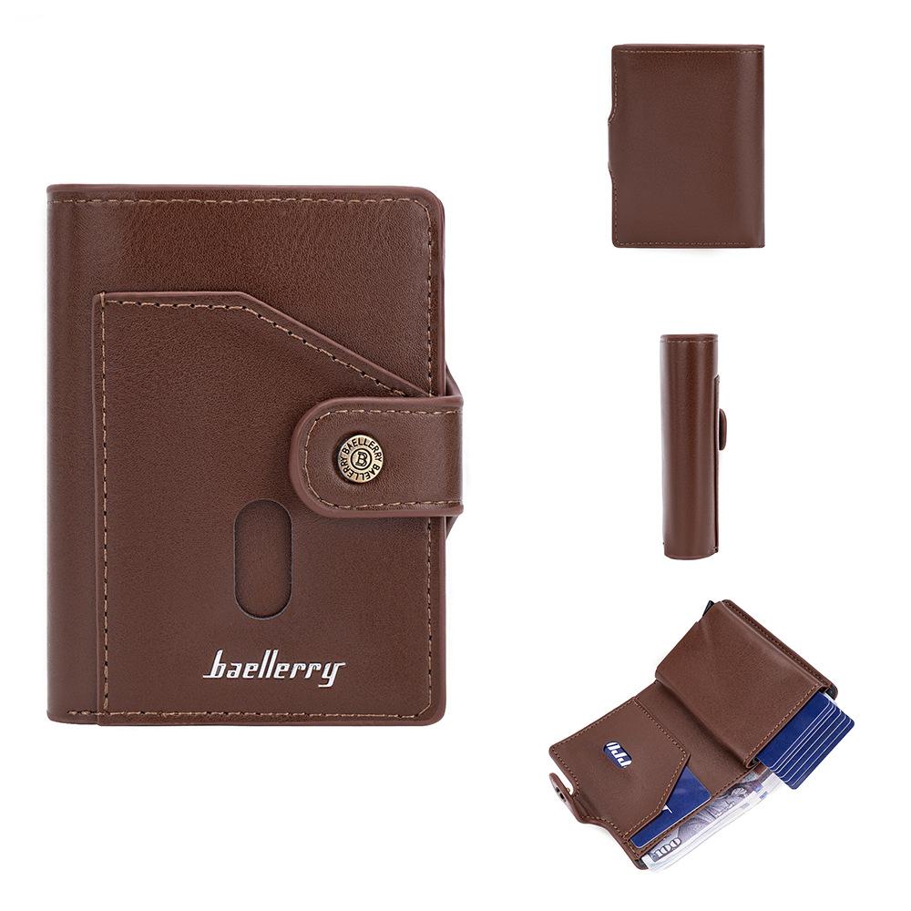 

Baellerry Мужской Модный Короткий Кошелек Держатель для Карт с RFID Защитой Выдвижной Антимагнитный Алюминиевый Кейс с Кнопкой света кофе