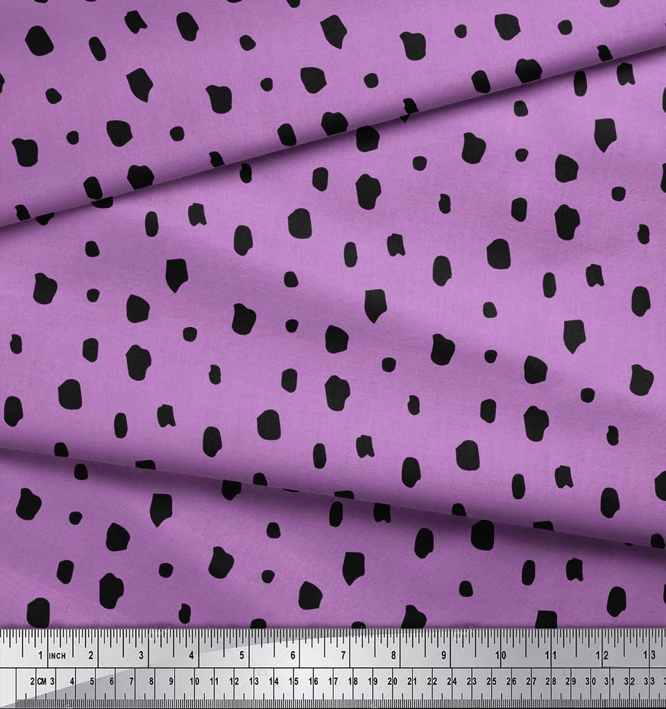 Soimoi Purple Japan Crepe Satin Fabric Brush Stroke & Dots Abstract Print Fabric by Metre 42 Inch