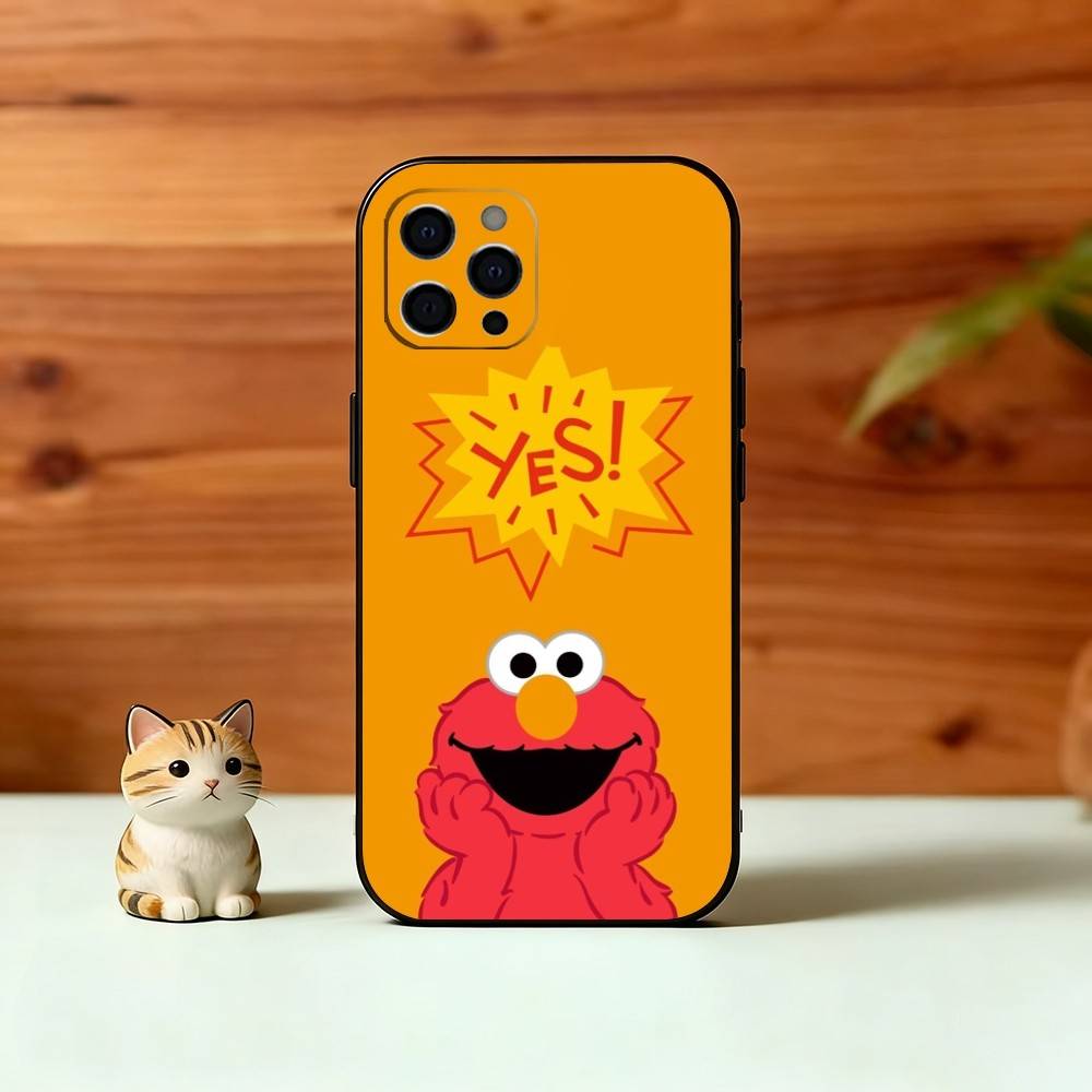 

Cut Cartoon E-Elmo Phone Case For iPhone 17, 16,15,14,13,12,11 Plus,Pro Max, Others Soft Black Cover iPhone12PRO