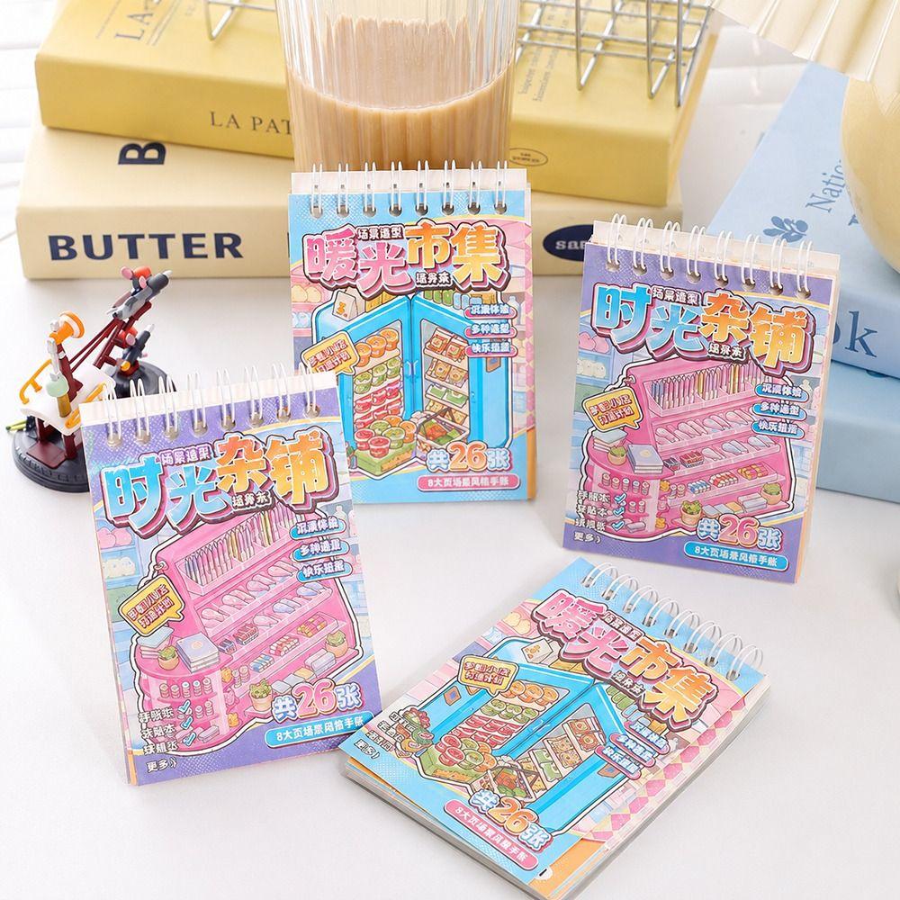 Cartoon 3D Landscape Sticker Book Decorative Miniature Scene Collage DIY Cabin Scene Sticker Toy