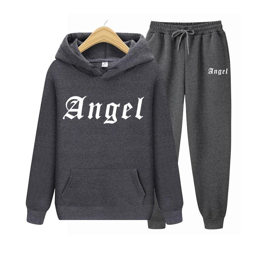 Damer Langermet Hettegenser Sett Angel Kreativitet Bokstavtrykk Mote genser Nyhet Skulderfall Klær Hette