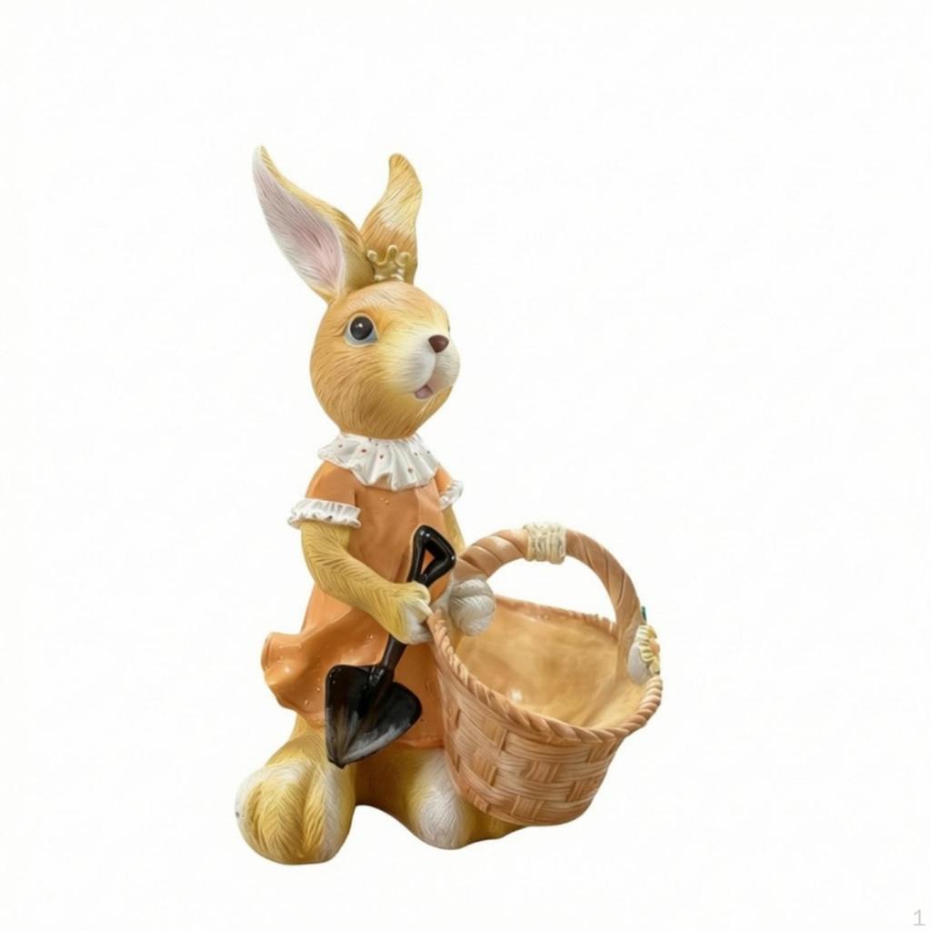 Hare Figurine with Container Resin Standing indoor/outdoor Bunny Statue for