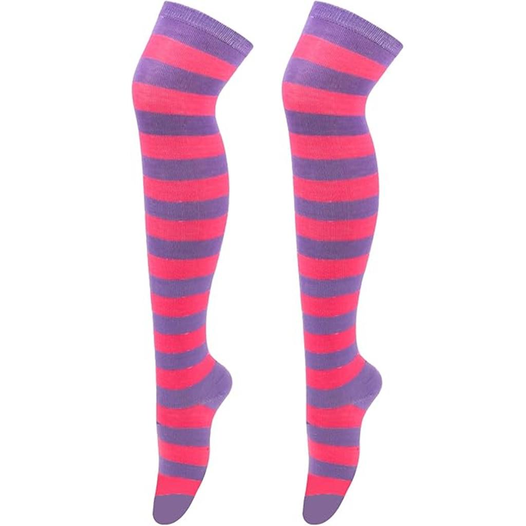 1 par de calcetines altos a rayas navideñas/rosa blanco