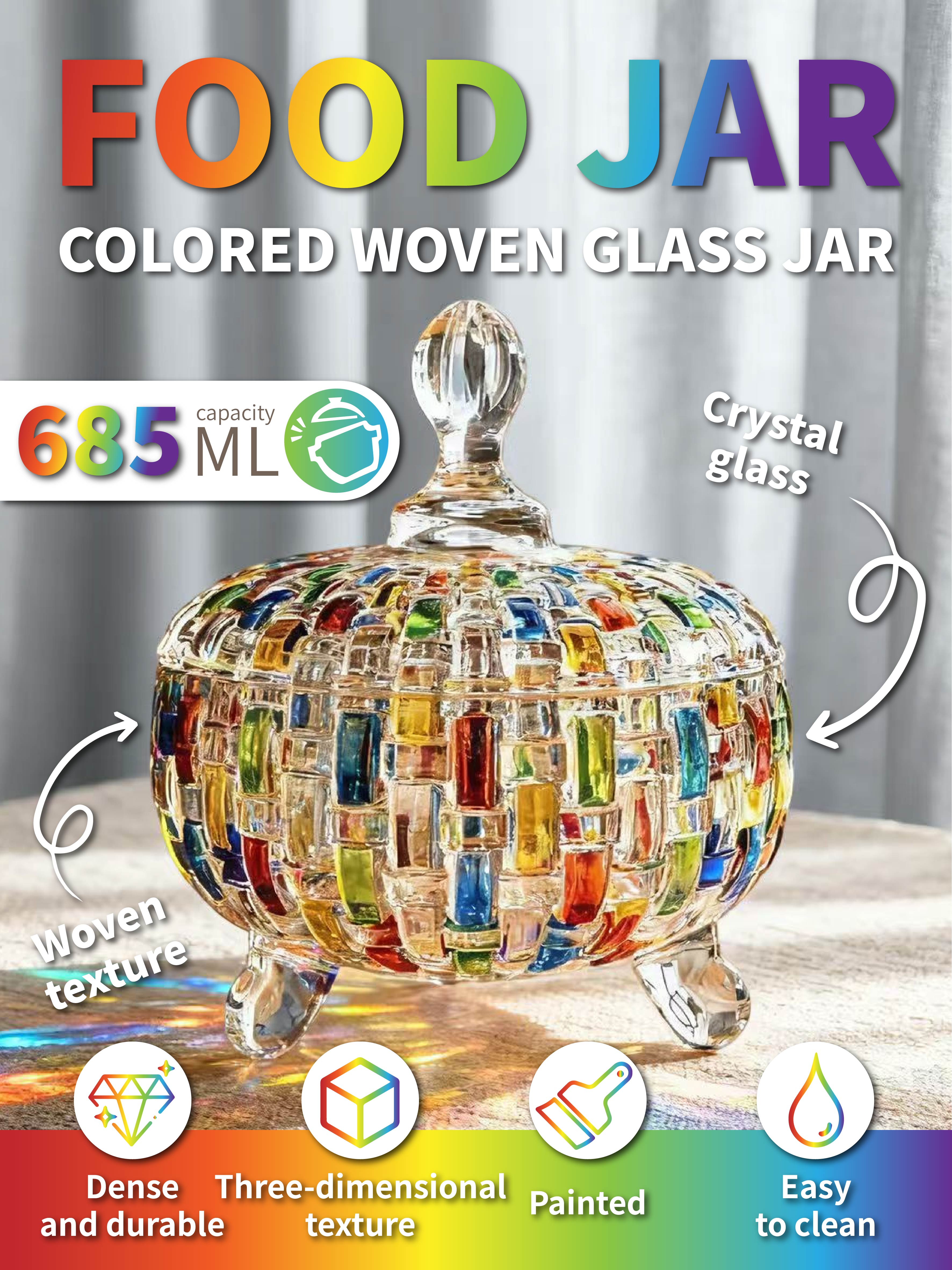 

685 мл Кольорова плетена кришталева скляна банка для харчових продуктів: Декоративний герметичний контейнер для зберігання