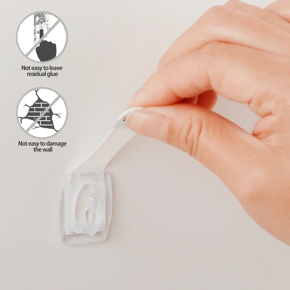 20Pcs Mini Wall Adhesive Hooks Multi-Purpose Transparent Removable Hooks Necklace Key Towel Sundries Hanger Wall Cable Clamp