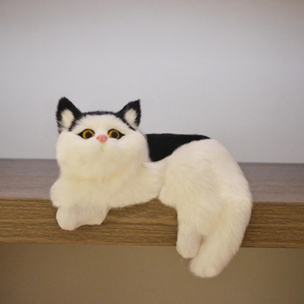 Soft Touch Cat Ornament Realistic Furry Cat Ornament Plush Kitten Figurine Fluffy Hanging Decoration Home Tv Shelf Display