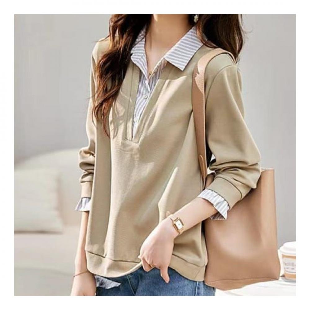 Navava NT1968 2in1 STripe Collar Long Sleeve T shirT