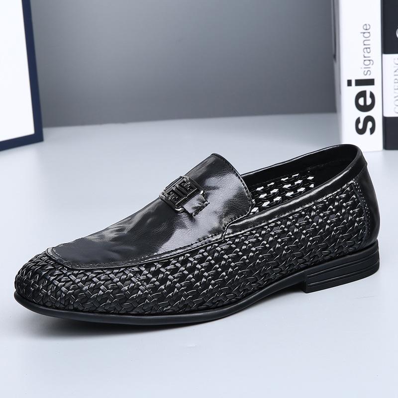 Summer men's shoes hollow breathable foot casual leather shoes men's one-pedal trend versatile hand-woven