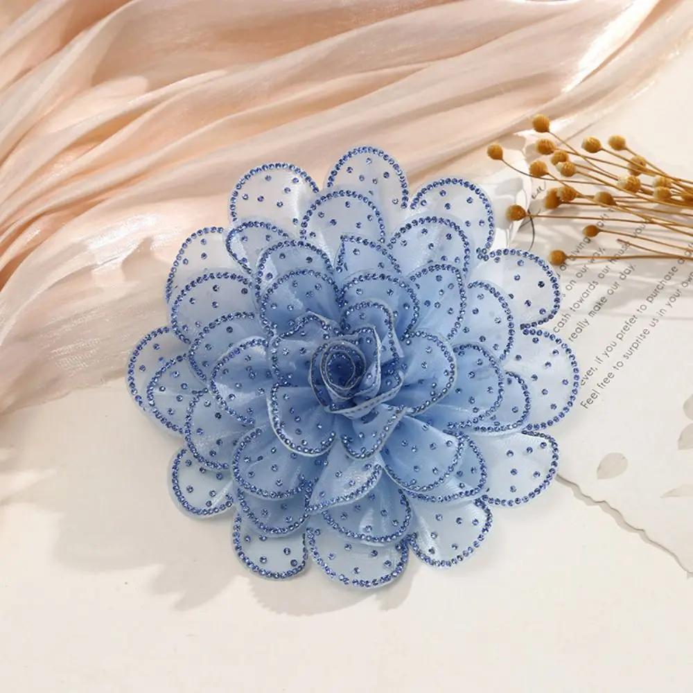 15CM Exaggerated Multi-layered Big Flowers Rhinestones Colorful Satin Flower Handmade Brooch Accessories Clothing Accessory