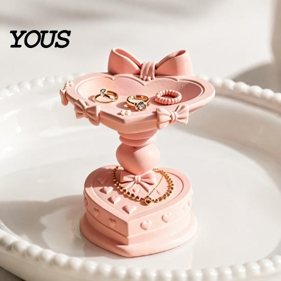 Girly Bedroom Decor Heart Shape Jewelry Tray, with Bow Design, 3D Printed Desktop Storage Organizer, Valentine Day Gift Matte Finish Macaron