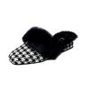 Fashion Aphixta Winter Gingham Upper Long Real Rabbit Fur Plush Women Slippers Nature Warm Furry Shoes Square Toe Flat Heel Hair Slides