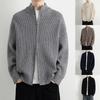 Men's Stand Collar Double Zipper Cardigan Sweater - High-End Lazy Style for Autumn and Winter