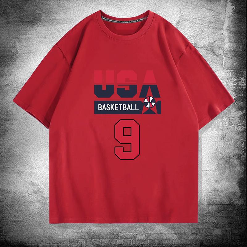 US National Team Basketball No. 9 Cotton Short-sleeved T-shirt Men's and Women's Summer Tide Brand Loose Shoulder Half-sleeved Top