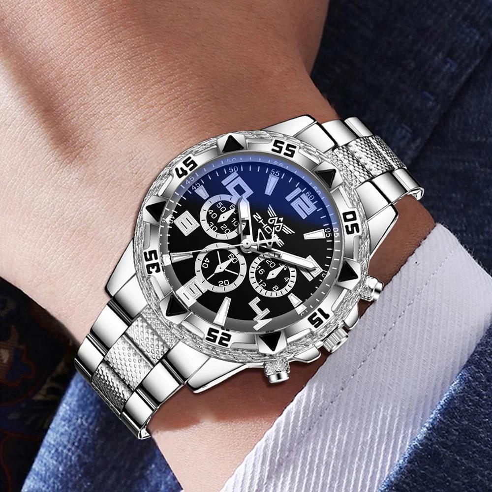 2PCS Silver Men's Watch Set Fashion Trend Business Quartz Watch Set Suitable for Daily Clothing Matching Perfect Gift