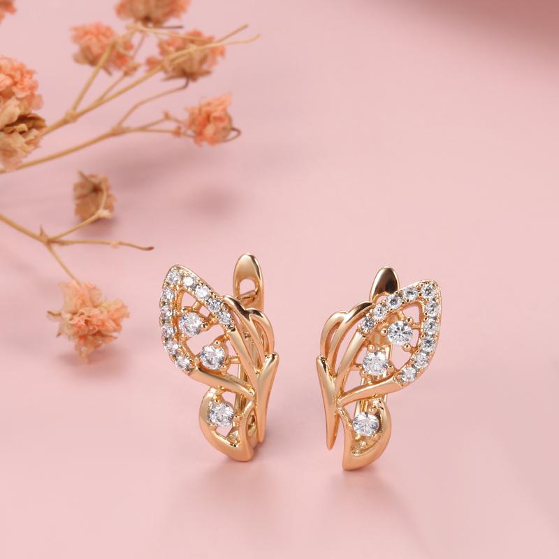 New  Rose Gold Butterfly Wings Cute Earrings Unusual Natural Zircon Dangle Earrings Women Creative Fashion Jewelry