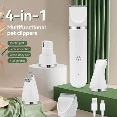 Aparat electric de ras păr de animale de companie 4 în 1, reîncărcabil prin USB, cu 4 lame, putere mare, zgomot redus, trimmer pentru păr de câine și pisică, instrument de îngrijire