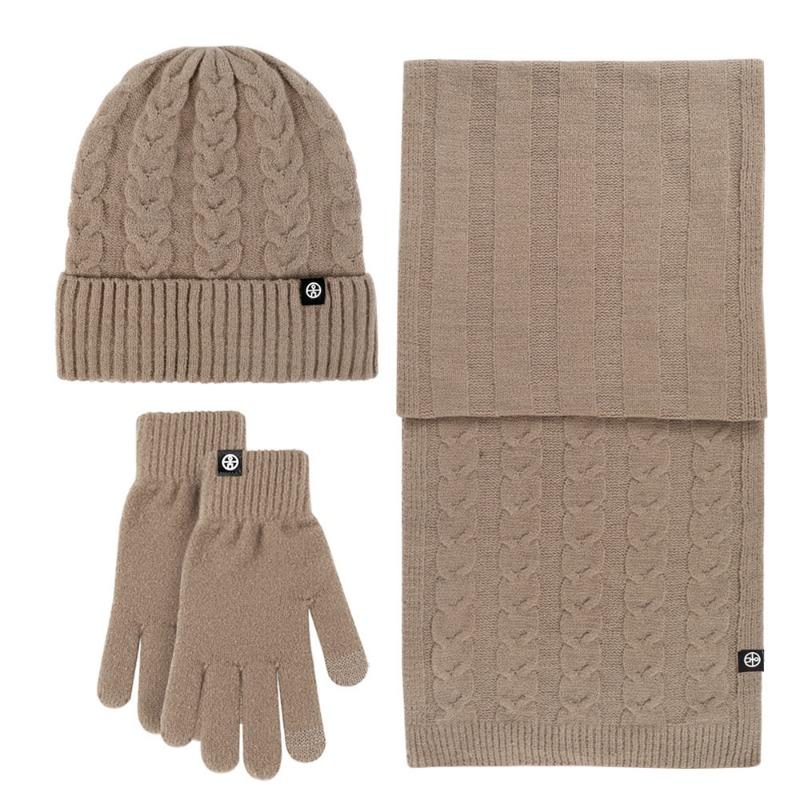 Adult warm self-heating German velvet three-piece set outdoor knitted hat scarf gloves three-piece set winter