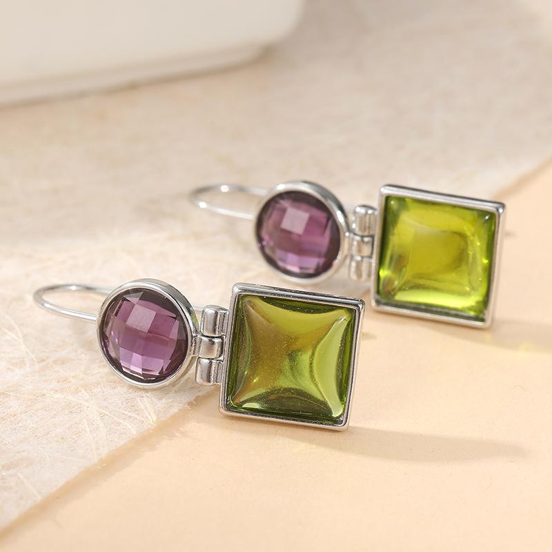 Pendientes Colgantes de Circonita Sintética Morado Verde Brillante para Mujer Exquisitos Elegantes Joyería Colgante para Banquete Boda Regalos