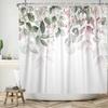 Top Fresh Watercolor Plants And Flowers Leaf Pattern Bathroom Shower Curtain Home Decoration Waterproof Tape Hooks