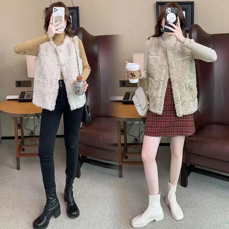 Women's Autumn and Winter Temperament Elegant Imitation Lamb Wool Vest Solid Color Loose Simple Comfortable Soft Jacket