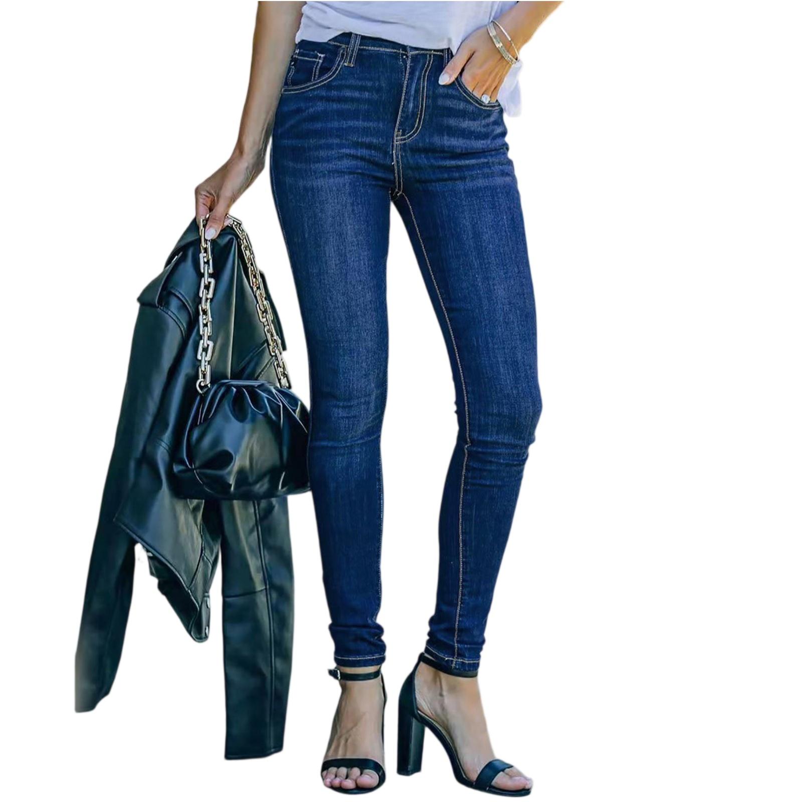 

Ladies Color Casual Versatile Mid Waist Pleated Slightly Flared Jeans XL
