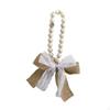 Wood Bead Pendant Home Decor Farmhouse Decorative with Linen Bow Hanging Ornament for Room