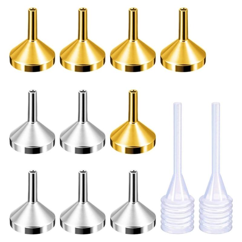 10Pcs Small Metal Funnel with 2Pcs Mini Pipette for Filling Small Mini Bottles Containers Atomizer Perfume Liquid