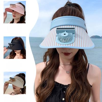 New Fan Hat for Women Fashion Striped Large Brim Sun Protection Face Empty Top Hat UV Sun Hat Women