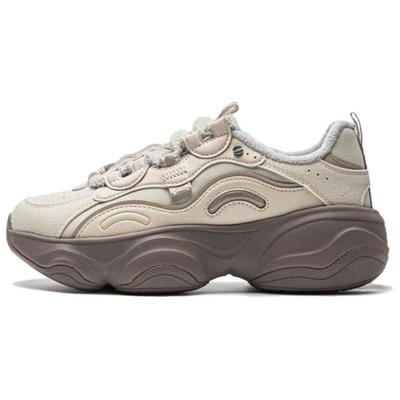 Li Ning Miel V2 Résistant à l'abrasion Thermique Basse Cheville Baskets Chunky Femme Marron Gris AGCU414-6