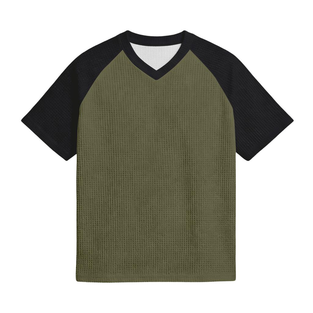 Men's Casual V-Neck Raglan Short-Sleeve Top