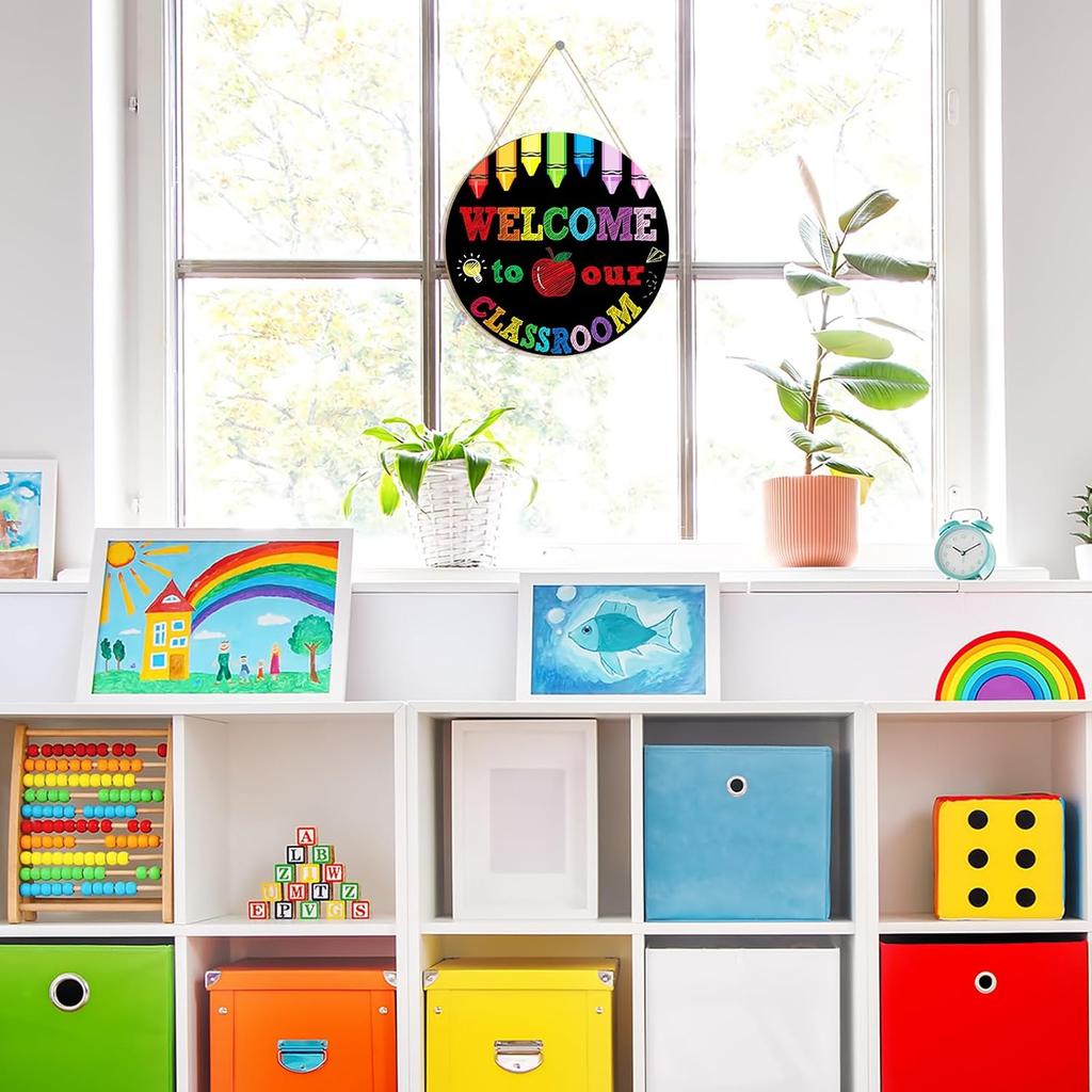 Welcome Sign for Classroom Decoration Door Wreath for Front Door Wall Signs Back to School Wreath Welcome to Our Class Signs Hanging for Home Party