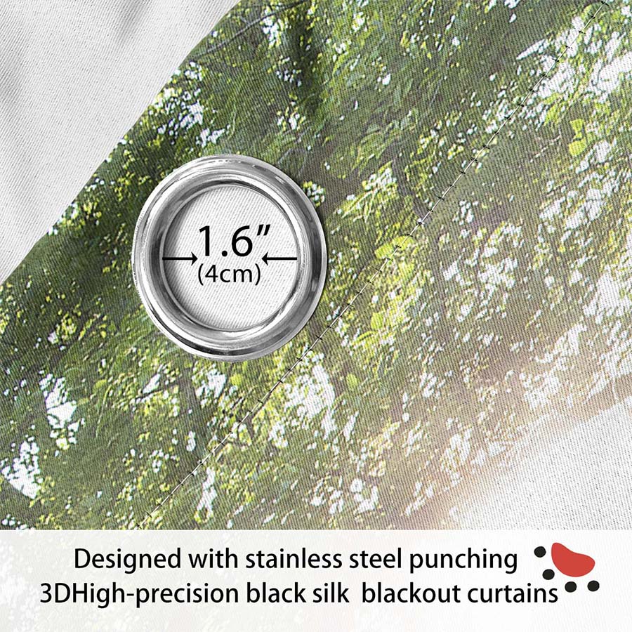 2PC high blackout perforated curtains, double-sided matte, bedroom, balcony, living room, sunny forest and natural green space